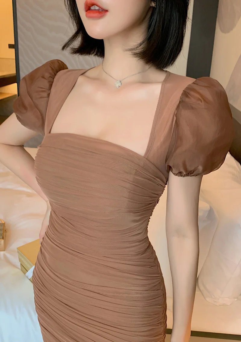

WS Women's 2021 Summer New European And American Sexy Square Neck Puff Sleeve Dress