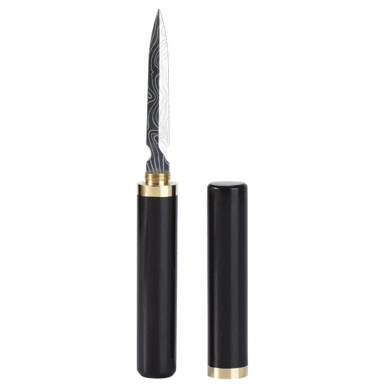 

Damascus-textured ebony handwork tube cover pu 'er knife stainless steel tea needle