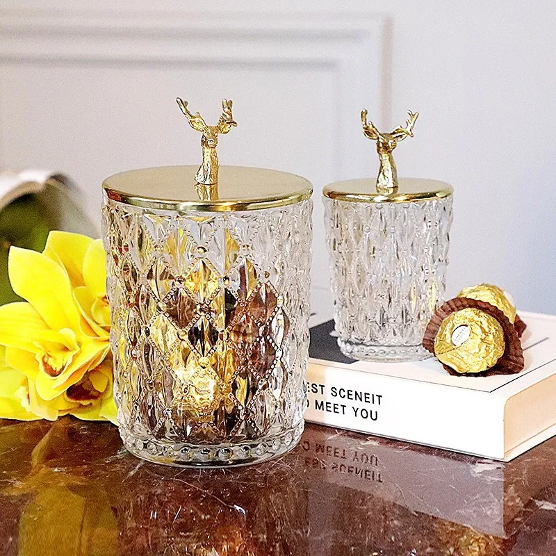 

Стеклянная посуда в виде головы оленя, Металлическая емкость для хранения ювелирных изделий, модель банка для вина, украшение для шкафа, зол...