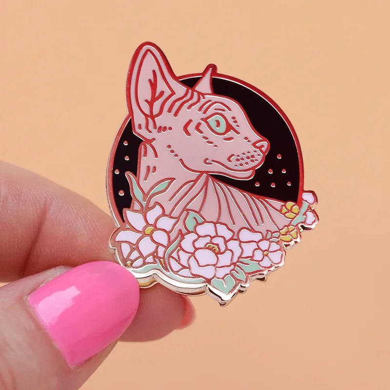 Цветочный Цветок Sphynx кошка эмалированная брошь булавки значки лацкан сплав