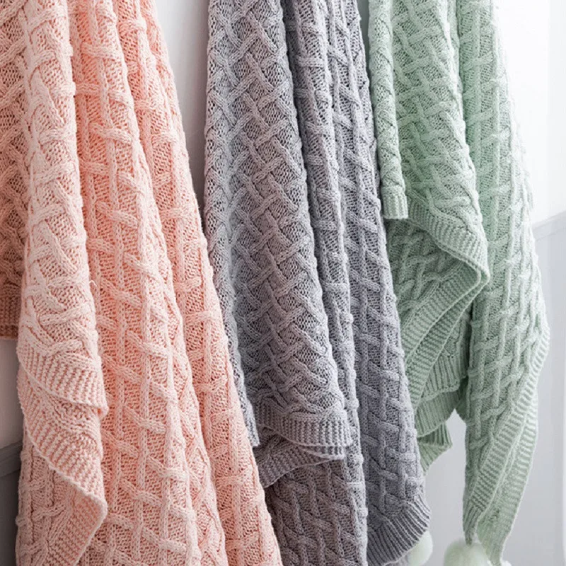 Розовый серый хлопок плед диван кровать вязаное одеяло наволочка скандинавский