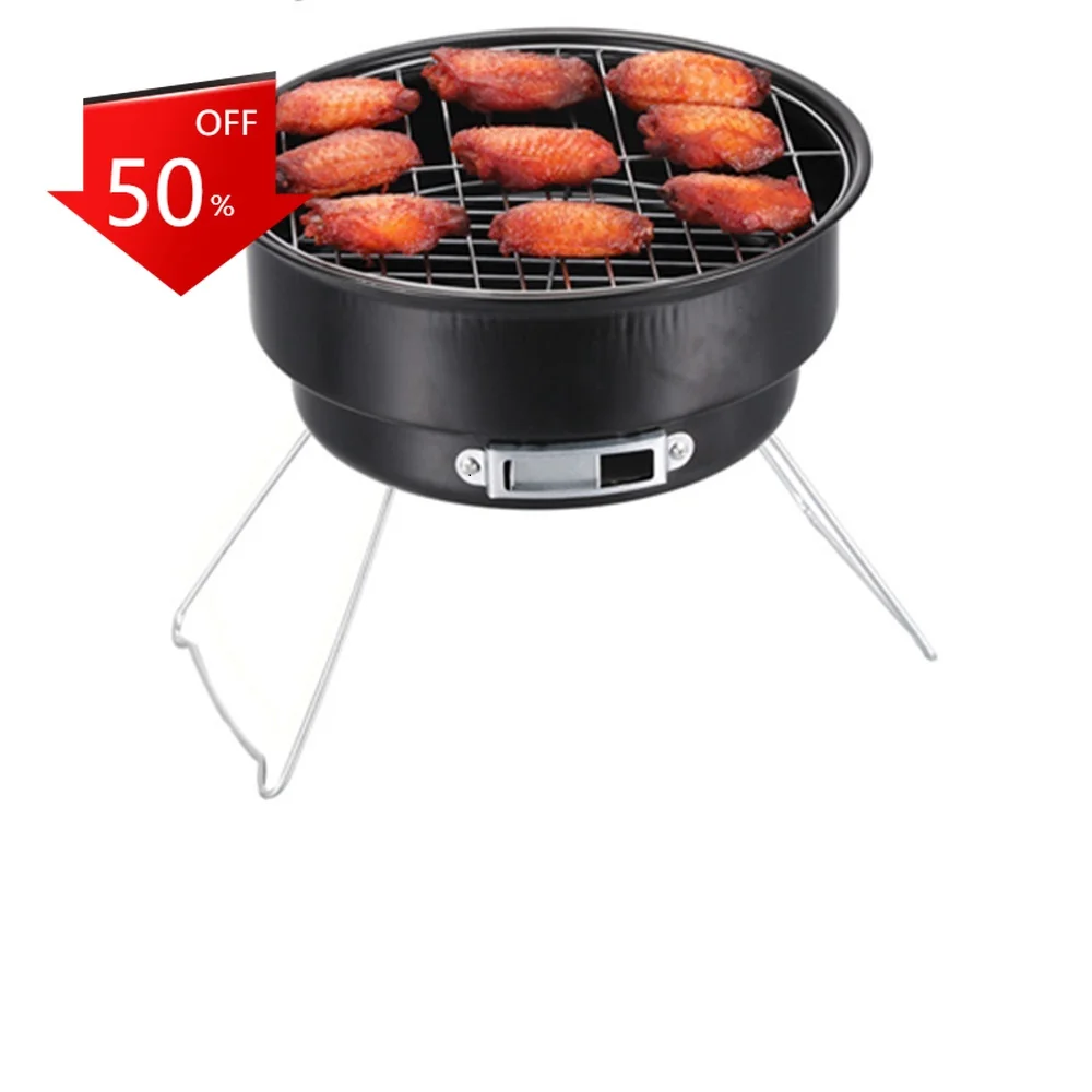 

Portable BBQ Grill Round Barbecue Rack Stainless Steel Mini BBQ Charcoal Grill Camping Barbecue Tools