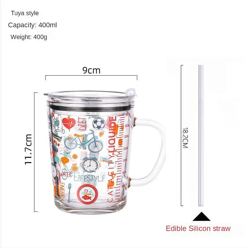 

Straw Milk Cup Graduated Glass Glass with Lid Cup with Straw Breakfast Cup Milk Tea Drinking Cup