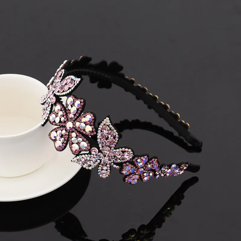 Ladies Headband European and American Fashion Sweet Flower Hairband Non-slip Border Color Rhinestone Bridal Hairpin Headdress | Украшения и