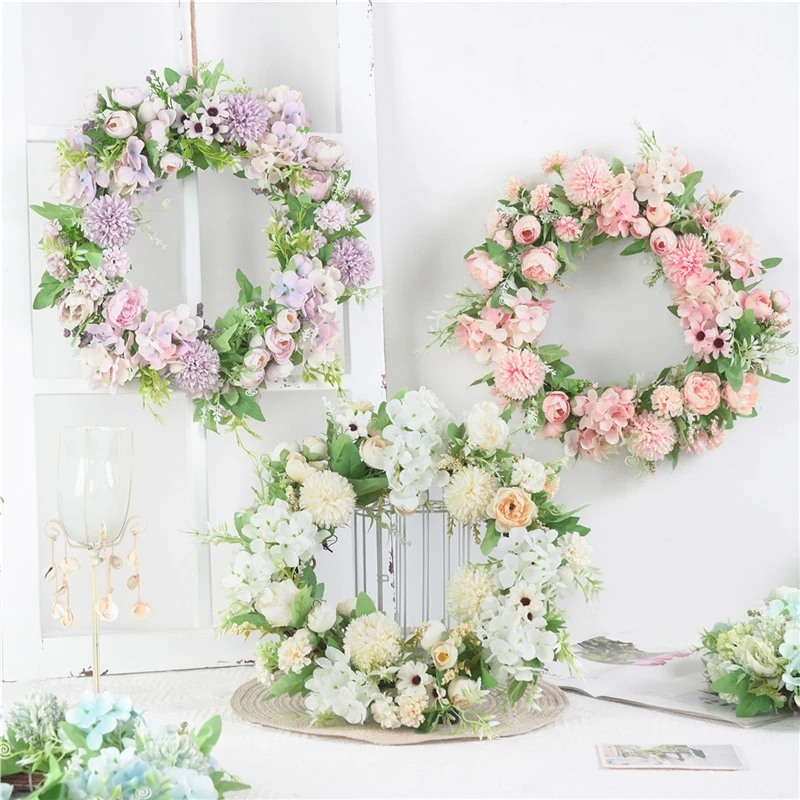 

40cm Artificial Wreath Silk Flowers Wall Indoor Outdoor Hanging Garland For Wedding Party Xmas Decoration