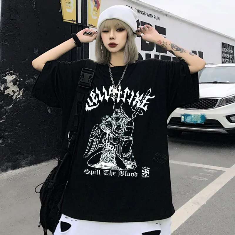 

Женская футболка в стиле Харадзюку Goth, Темная футболка большого размера, уличные топы, модная эстетичная черная футболка унисекс в стиле хи...