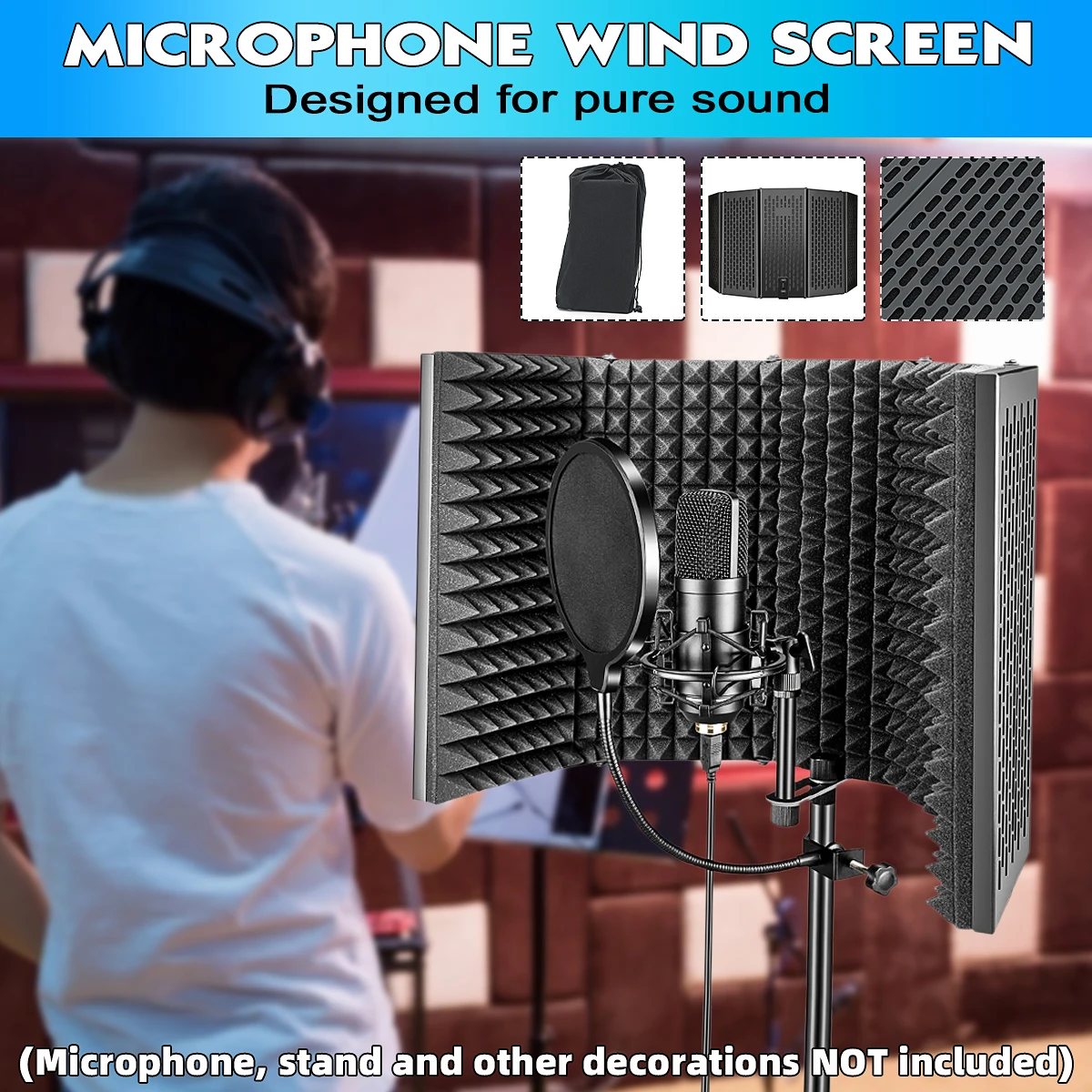 

Регулируемый прочный студийный звукозаписывающий микрофон-изолятор панель складной микрофон изоляционный щит для подставки или столешни...