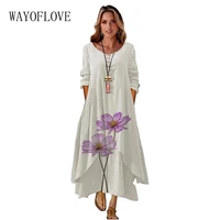wayoflove floral print maxi dress women elegant vintage long sleeve button long dress v neck casual autumn dresses woman party