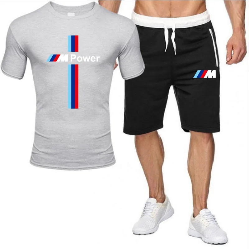 

2021 Summer Cotton Men's Funny Casual Short-Sleeved Solid Color Unisex Round Neck Hip-hop T-shirt Sports Top+Shorts 2 Piece Sets