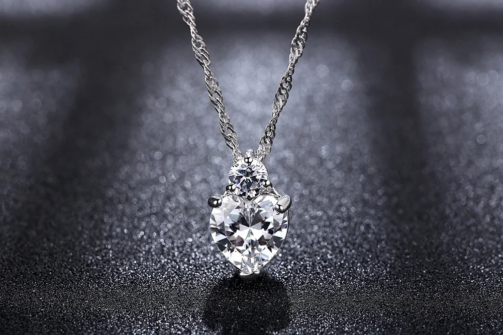 

Wholesale Jewelry Fashion Princess Cut White Cubic Zirconia Silver Color Engagement Small Heart Necklace Pendant Earrings Set