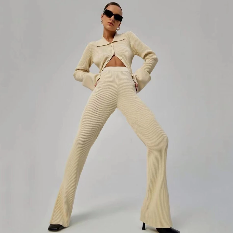 Высококачественный модный женский трикотажный облегающий комплект из 2