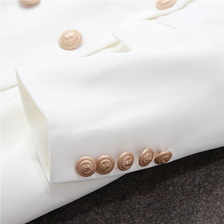 Осень 2020 сексуальный новый щелевой белый Блейзер Женский двубортный золотистый