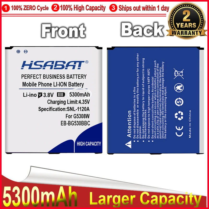 Аккумулятор HSABAT 5300 мАч для Samsung Galaxy Grand Prime j3 G530 G5308W G530H G530F G530FZ G530Y G5309 G531 J5008 G5306 |