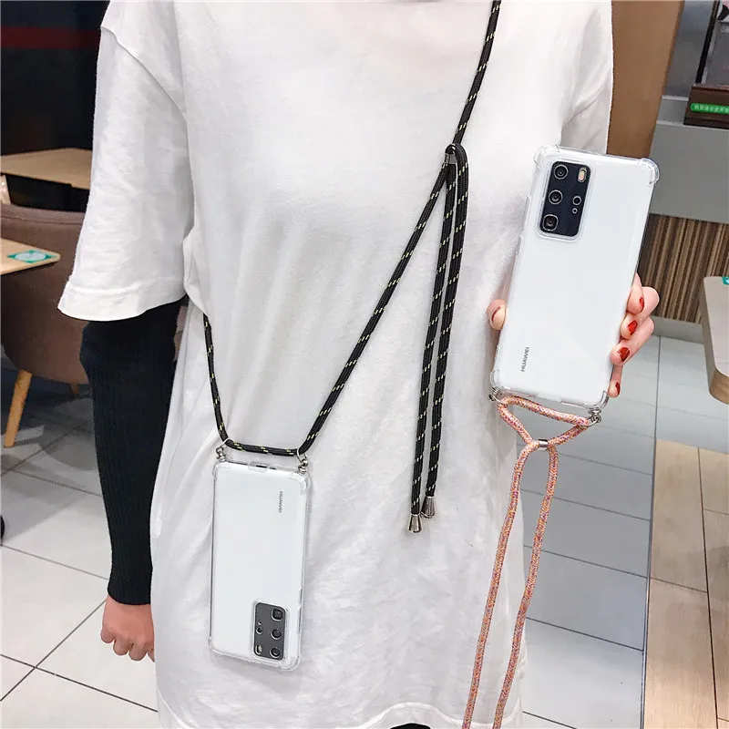 

Transparent Lanyard Phone Cases For Samsung galaxy A02S Case A02 S Carry Necklace Lanyard Clear Shockproof Cover Protect Shell