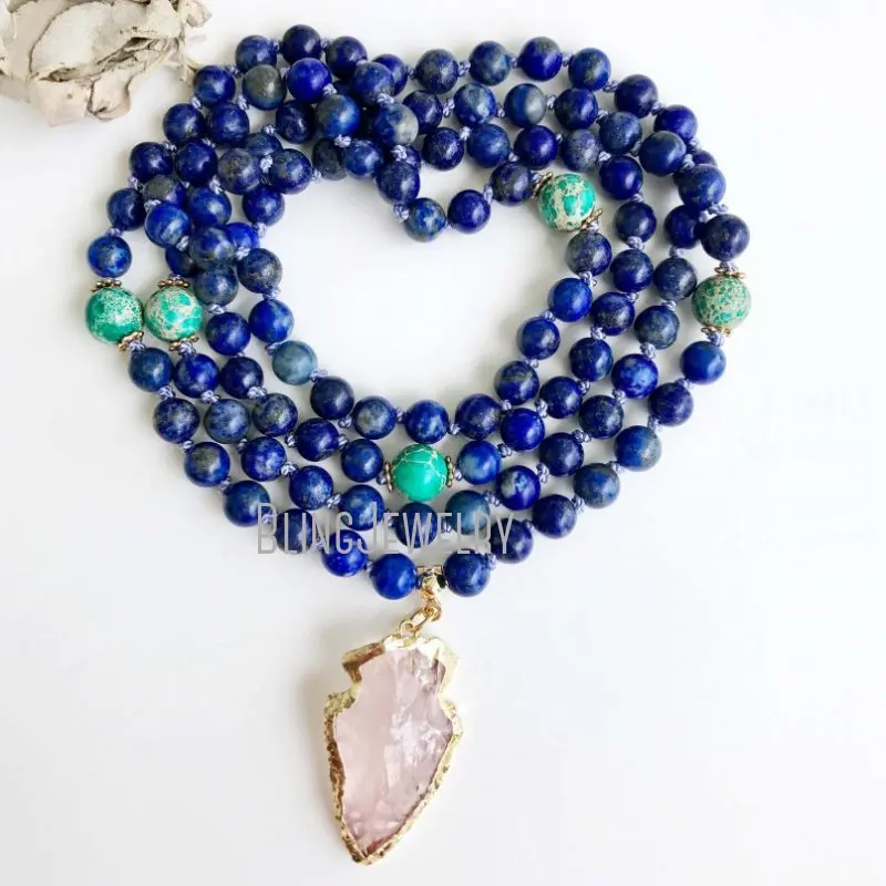 MN19806  Blue Lapis Mala Prayer Beads Mala Necklace Knotted Mala Mala Beads Buddhist Mala Beads Meditation Mala Necklace Knotted