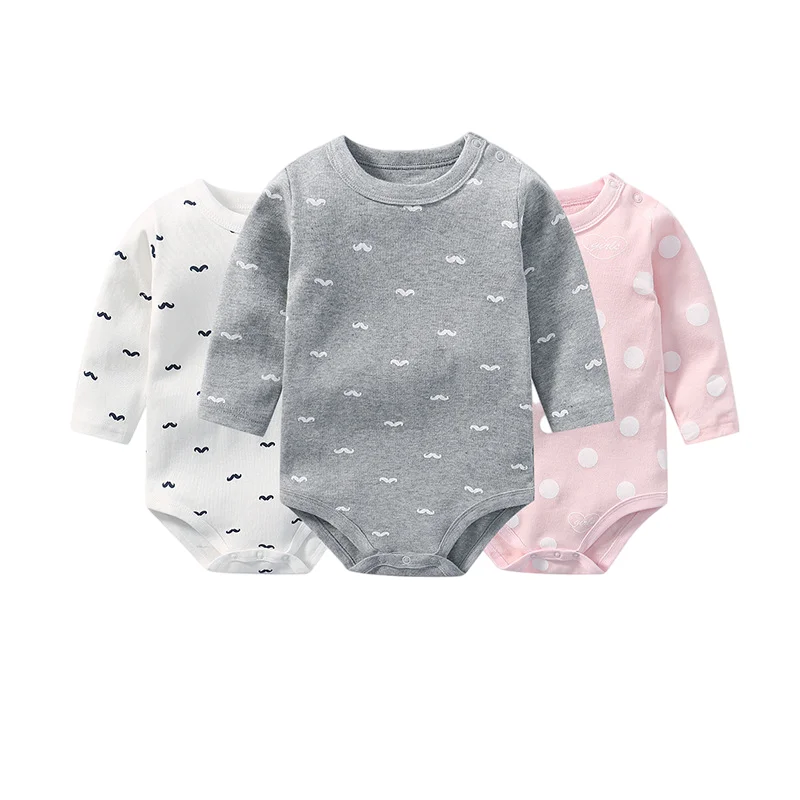 

Baby Girl Clothes Boys Newborn Bodysuit Soft and Elastic Shoulder Button Long Sleeve Dot Khaki Clothing Pure Cotton High-Quality
