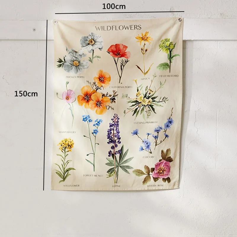 

Home Decor Botanical Wildflower Tapestry Wall Hanging Flower Reference Chart Hippie Bohemian Tapestries Colorful Psychedelic