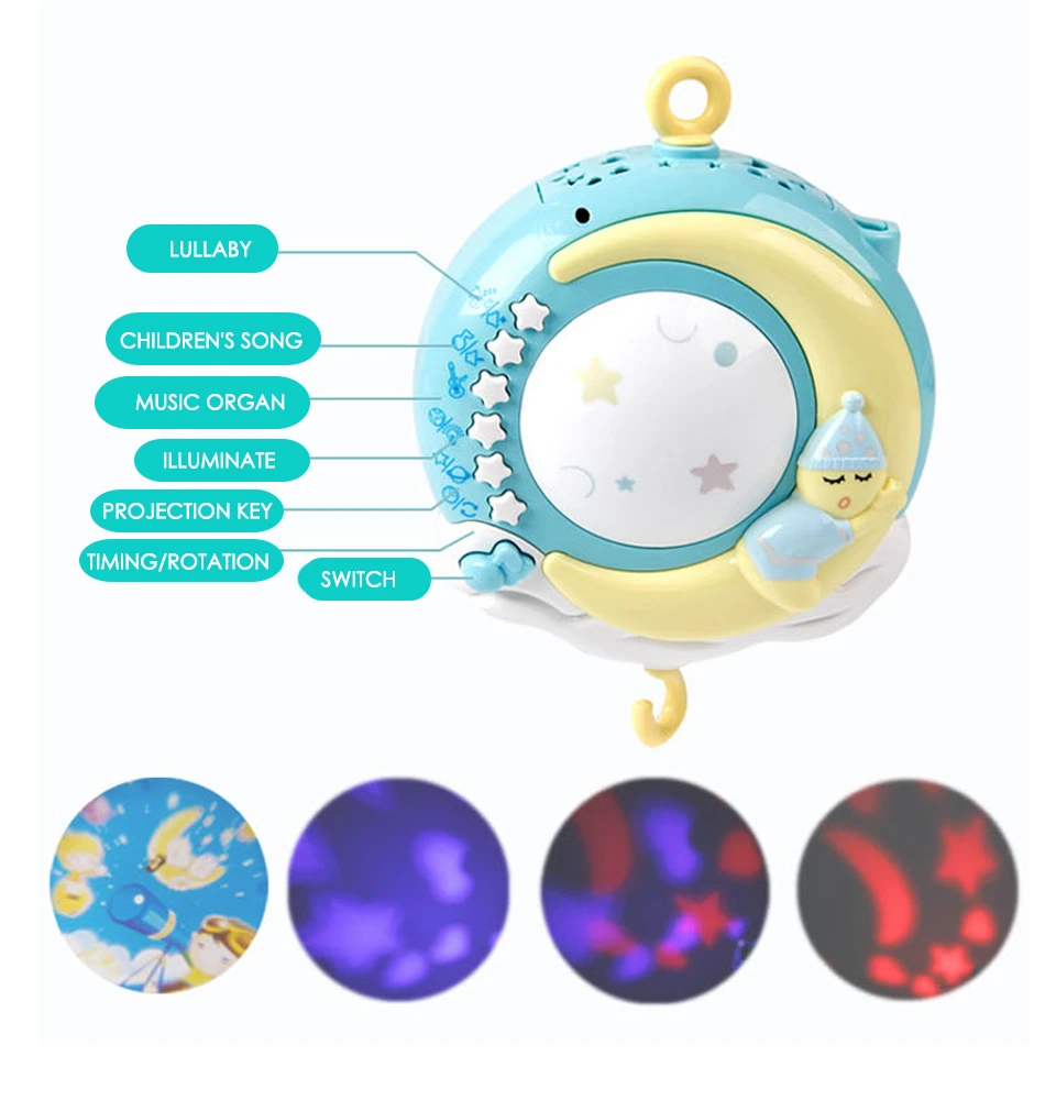 0-12 Months Baby Rattle Infant Crib Mobile Rotating Bed Bell Music And Sky Stars Projection Infant Sleep Early Learning Kids Toy