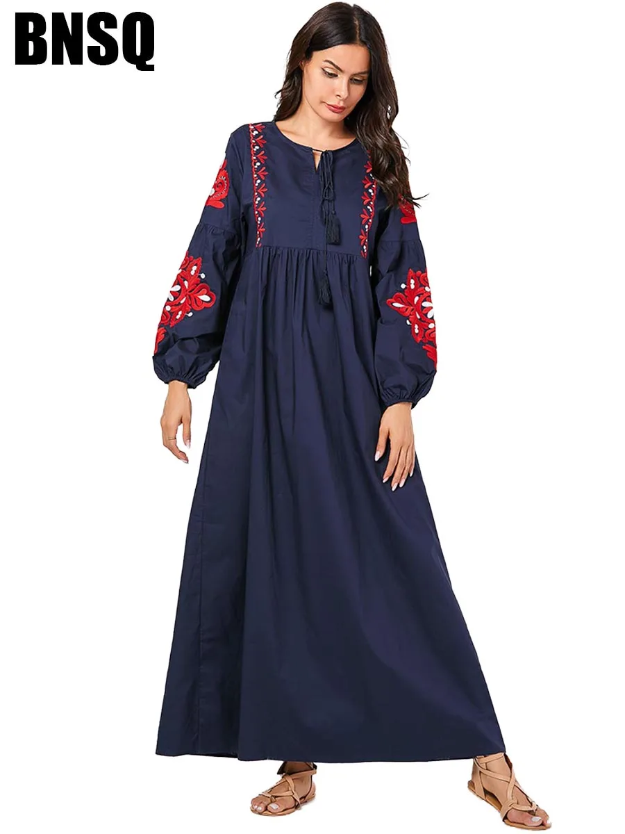 BNSQ женские мусульманские Длинные платья плюс размер халат вышивка abaya открытый Дубай Парер Рамадан Повседневный кафтан длинное платье