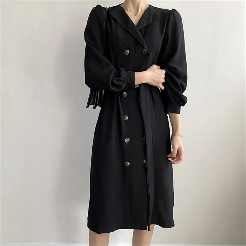 

2021 spring new style retro double-breasted belt dress women