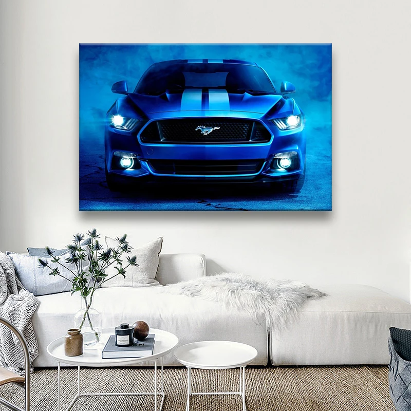 

Modular Hd Prints Pictures Home Decor Fords Mustang Painting Canvas Poster Supercar Blue Wall Art For Living Room No Framework