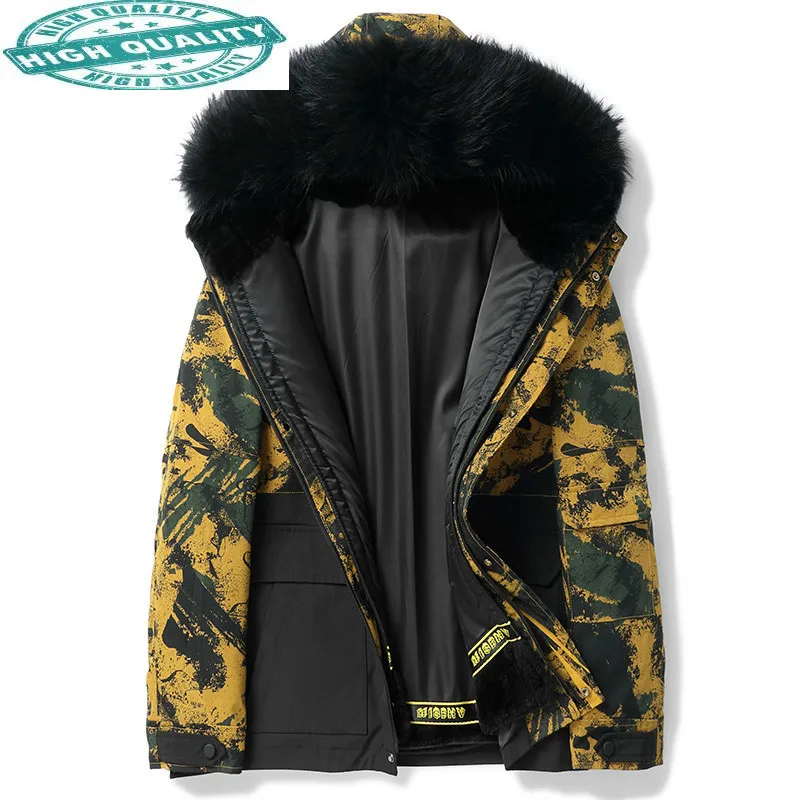 

Parka Man Winter Jacket Men Real Rabbit Coat Male 100% Raccoon Fur Collar Jackets Korean Style Clothes Veste LXR112
