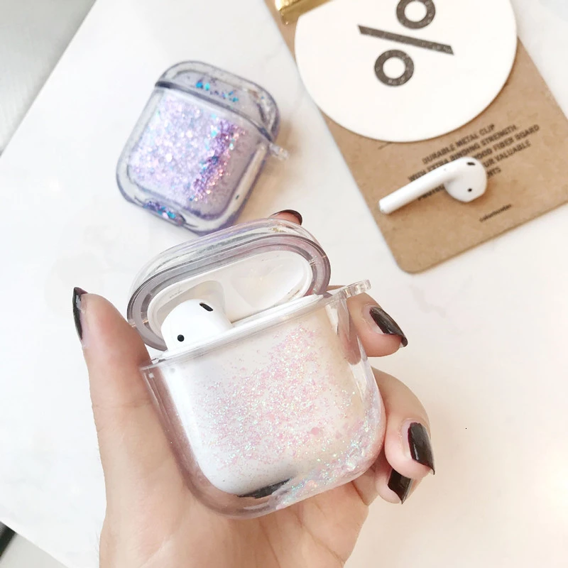 Чехол для беспроводных наушников Airpods прозрачный защитный чехол с жидким песком