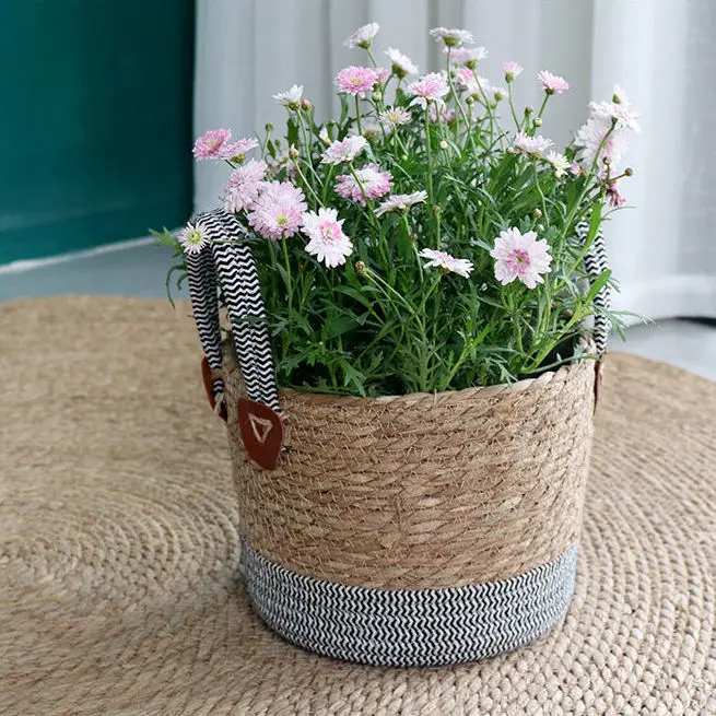 

Nordic Rattan Straw Woven Flowerpot Plant Green Plant Floor Large Set Pot Woven Flower Basket High-End Home Decoration Basket