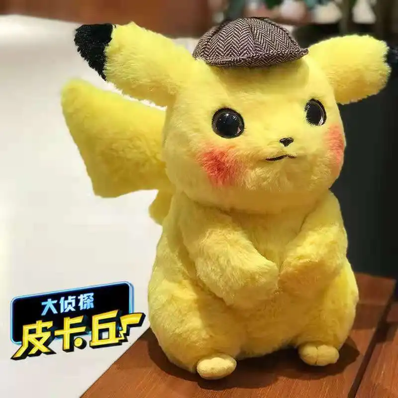 

TOMY Pokemon Pikachu Plush Toy Detective Anime Character Model Kawaii Plush Doll 28cm Children's Collection Birthday Gift