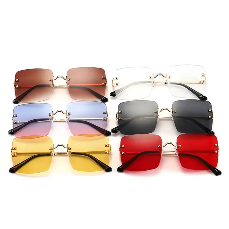 

Vintage Rimless Rectangle Sunglasses Women Men 2021 Big Gold Metal Frame Ladies Eyewear Luxury Brand Design Red Glasses UV400
