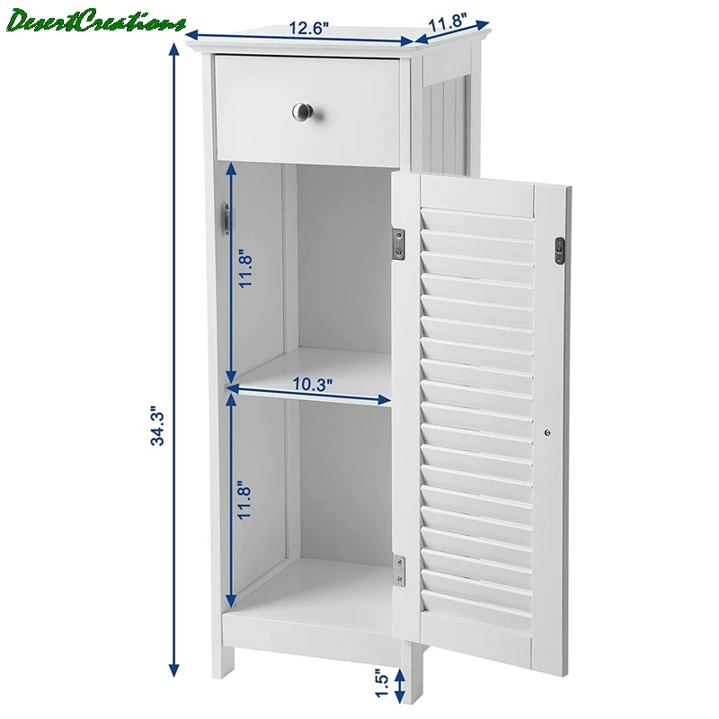 

Bathroom Floor Cabinet Storage Organizer,with Drawer and Single Shutter Door, Wooden White