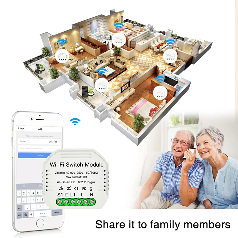 Смарт-выключатель беспроводной с поддержкой Wi-Fi и таймером включения светильник