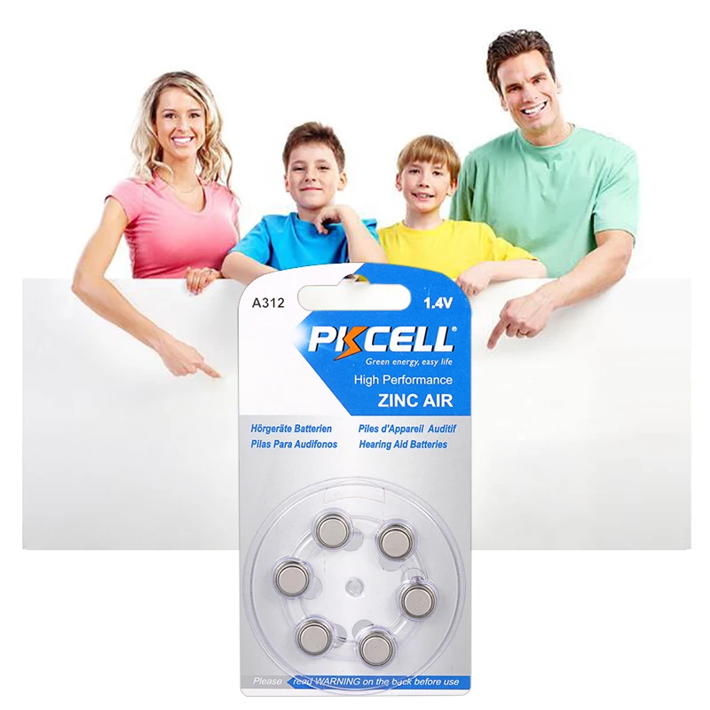 60 шт./10 карт аккумулятор для слухового аппарата PKCELL 312 A312 PR41 7002ZD B347PA AC312 ME7Z цинковая