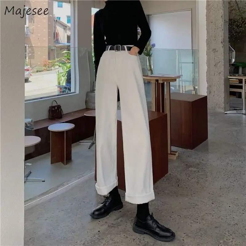 

Jeans Women Wide-leg Vintage High Waist Button Fly Pocket Ulzzang Retro Ins Harajuku Loose All-match Autumn Trousers Full Length