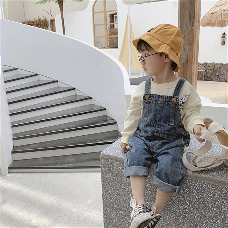 

Spring Autumn Boys And Girls Fashion Denim Overalls Baby Trousers Korean Style Children All-match Casual Loose Bib Pants