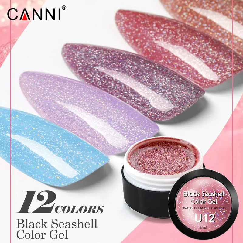 CANNI черная ракушка цветной гель для рисования 5 мл баночка 12 цветов цвет s
