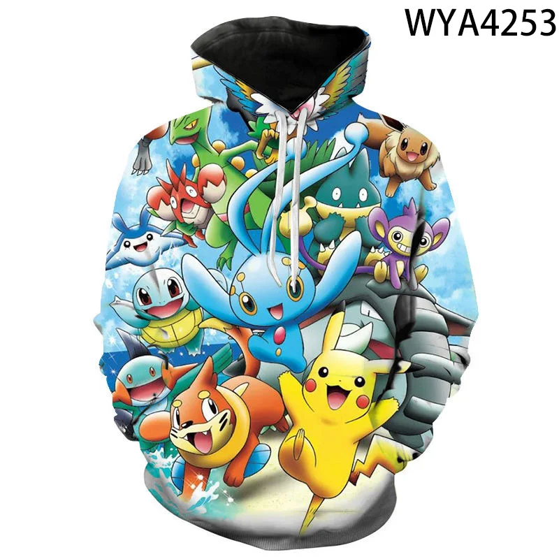 

2021 new cute and naughty well-behaved yellow electric mouse anime print casual style hoodie 3D printing men's women's children'