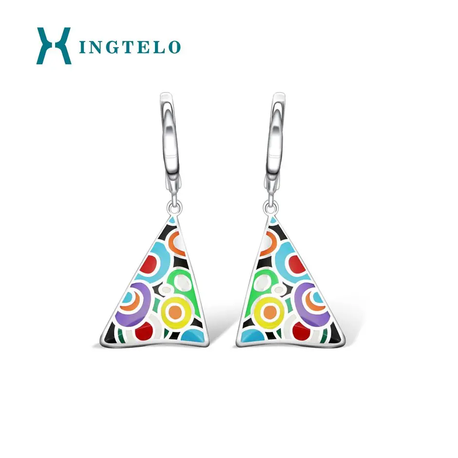

XINGTELO 925 Sterling Silver Drop Earrings Triangle Colorful Enamel Earrings for Woman Wedding Accessories