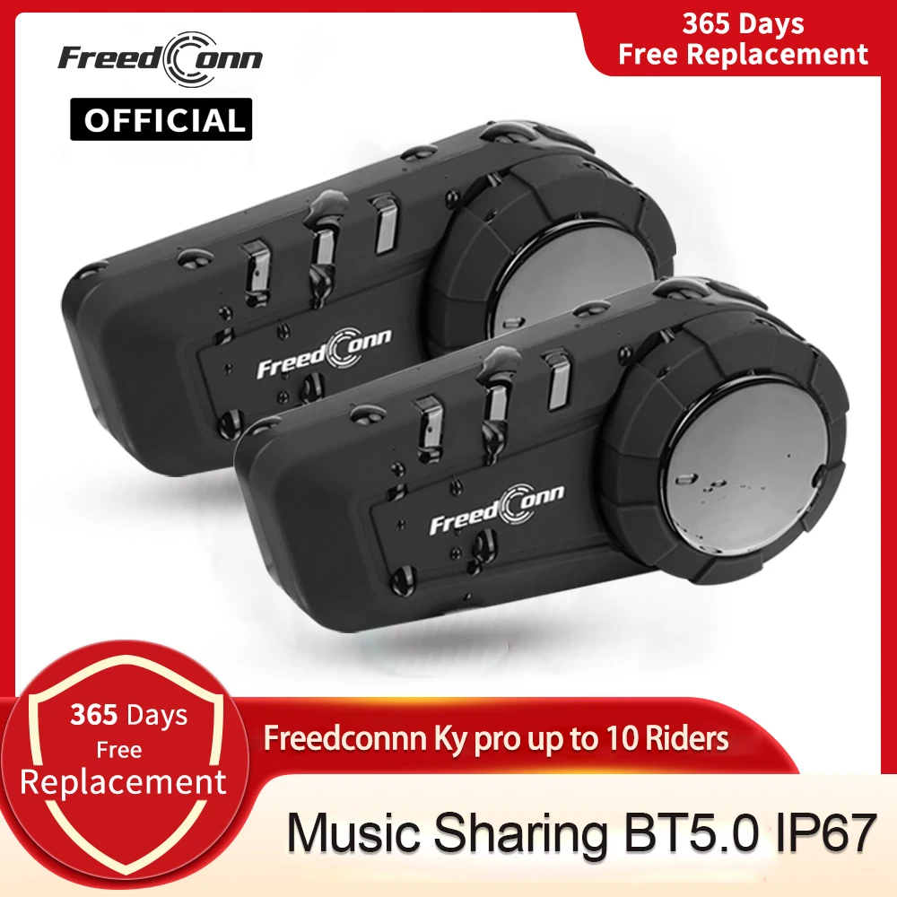 Мотогарнитура для шлема freedconn KY Pro, bluetooth-гарнитура для мотоцикла, 6 водителей, 1000 м, FM-радио, водонепроницаемое переговорное устройство - изображение