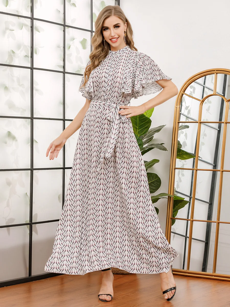 

Women Clothes Sexy Dress Fashion Stand-up Collar Slim Chiffon Big Swing Long Skirt es Party Night Club