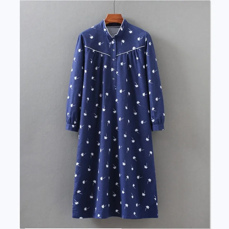 Ladies Long Dress Women's Nightdress Extra-long Pink Cotton 100% Nightgown Loose Fashion Print Robes