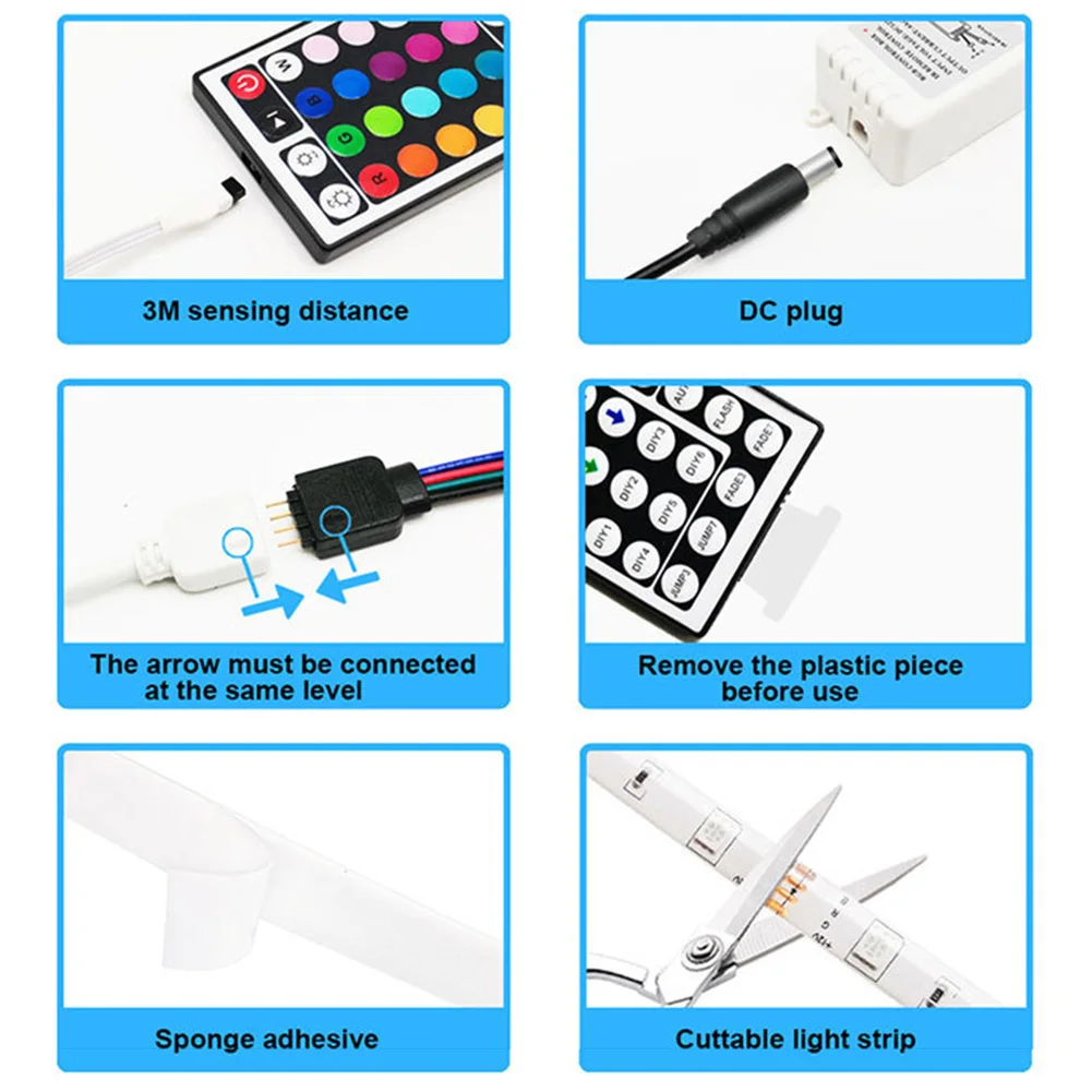 

SMD 3528 LED Strip Light RGB Flexible Tape Ribbon Lamp with Remote Control for TV Desktop Screen Decorative Backlight