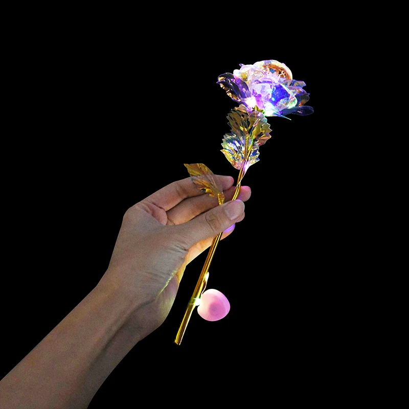 

1pc Artificial Gold Foil Rose Flower LED Luminous Galaxy Mother's Day Valentine's Day Wedding Gift Plastic Rose Flowers