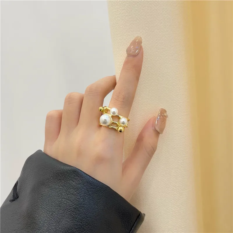 

Pearls Metal Multi Layers Ring Fairy High Engagement Rings for Women
