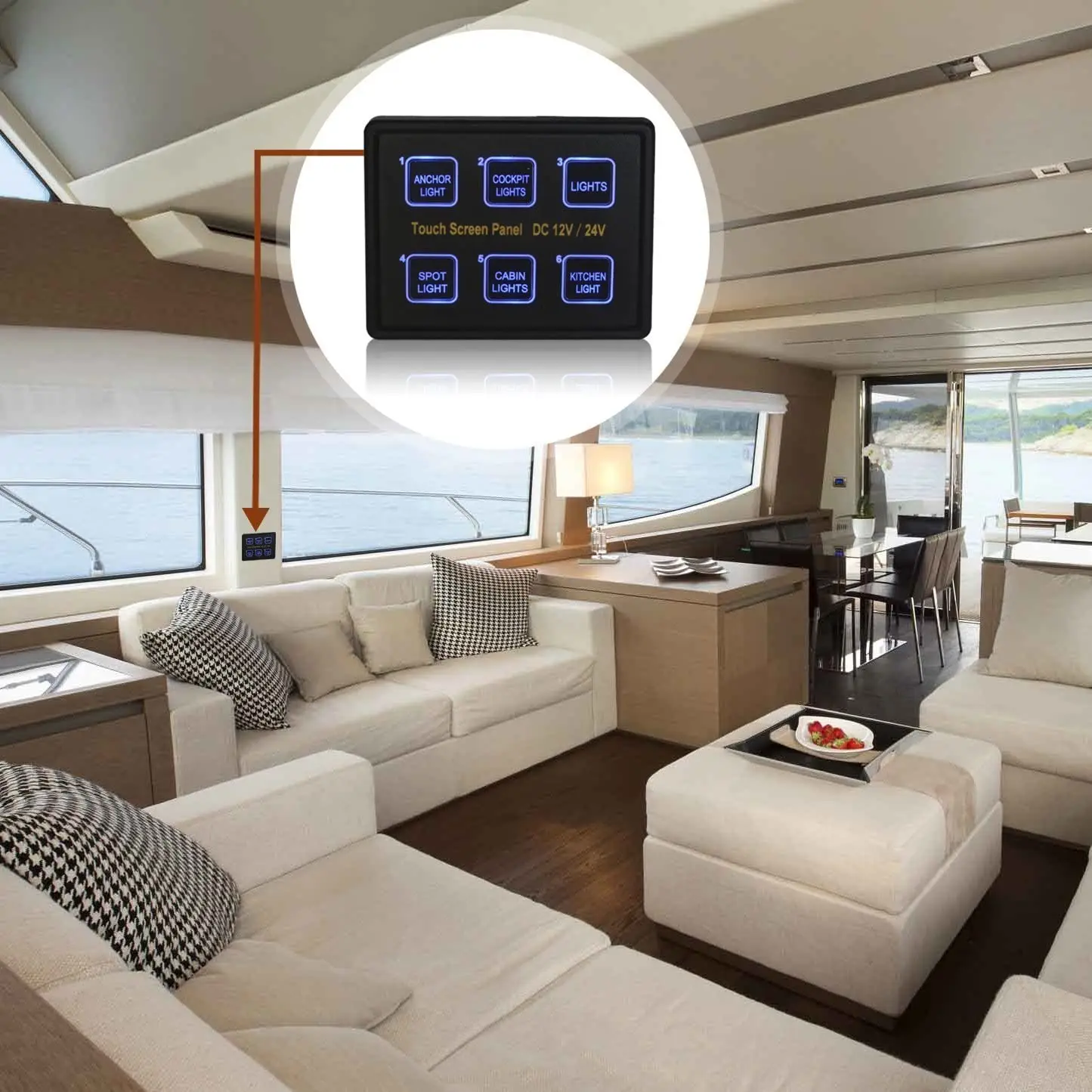 

12V24V DC 6 Gang LED Switch Panel Slim Touch Control Panel Box for Car Marine Boat Truck Rv Caravan