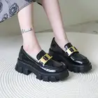 Черные туфли, новинка весны 2021, небольшие Британские кожаные туфли, женские туфли на платформе, лоферы на платформе с педалью