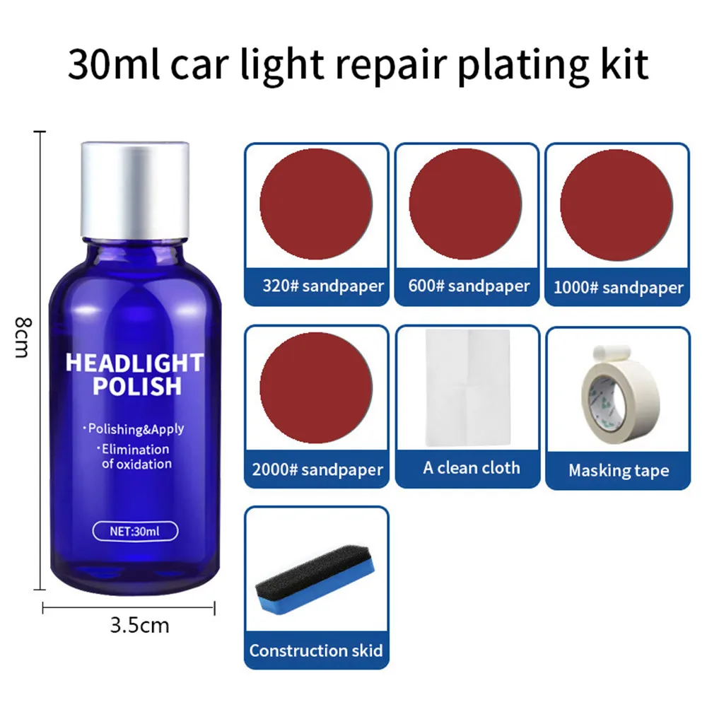 

10/30ml Car Headlight Liquid Repair Fluid Anti-scratch Headlight Polishing Refurbishment Coating Oxidation Repair Agent Wash Kit