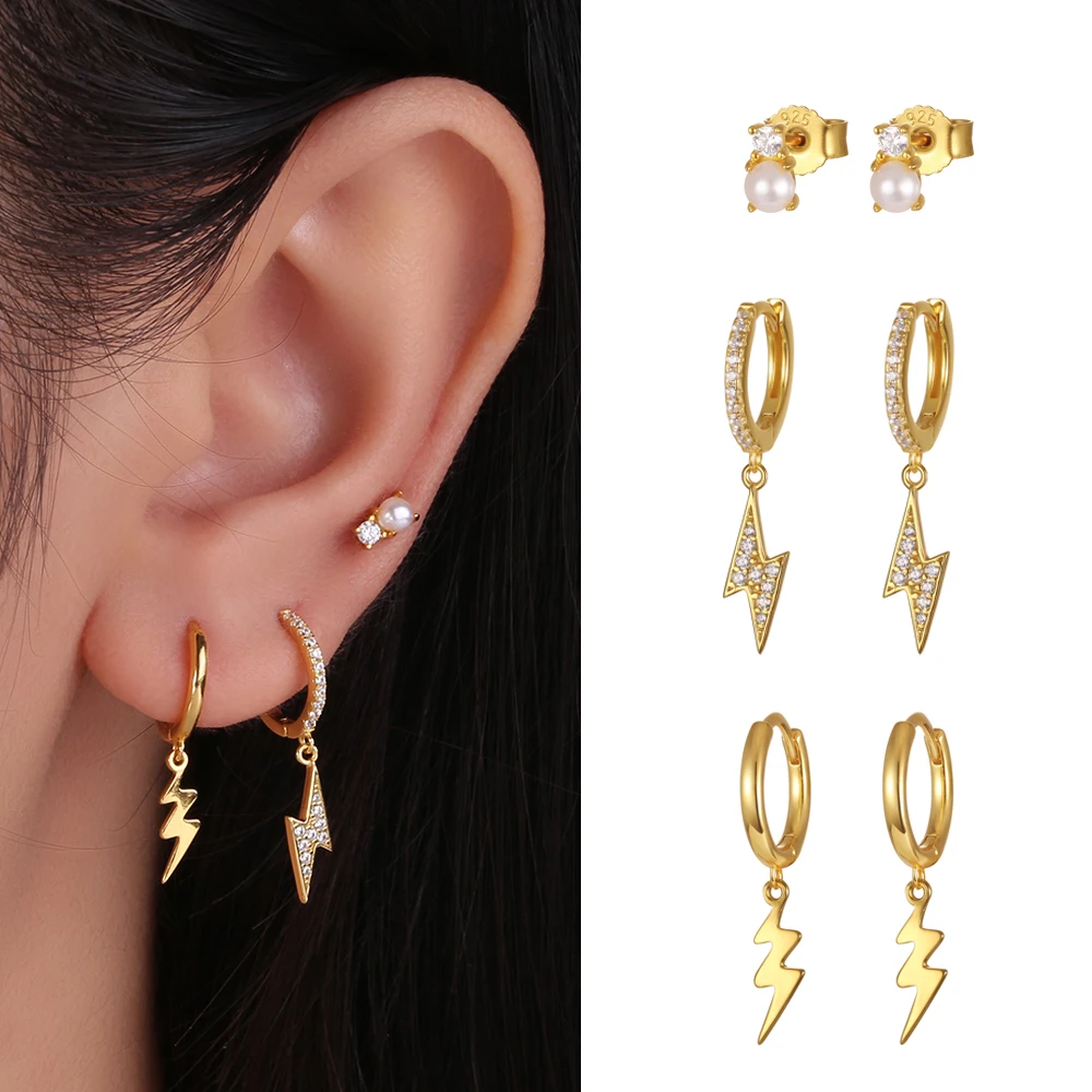 

Women's 925 Sterling Silver Geometric Charm Hoop Earrings Stack-able Shiny Zircon Fine Jewelry Gifts