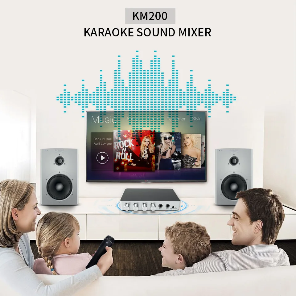 Микшер KM200 4K Mini HD для караоке аудиомикшер с двумя микрофонами регулировка