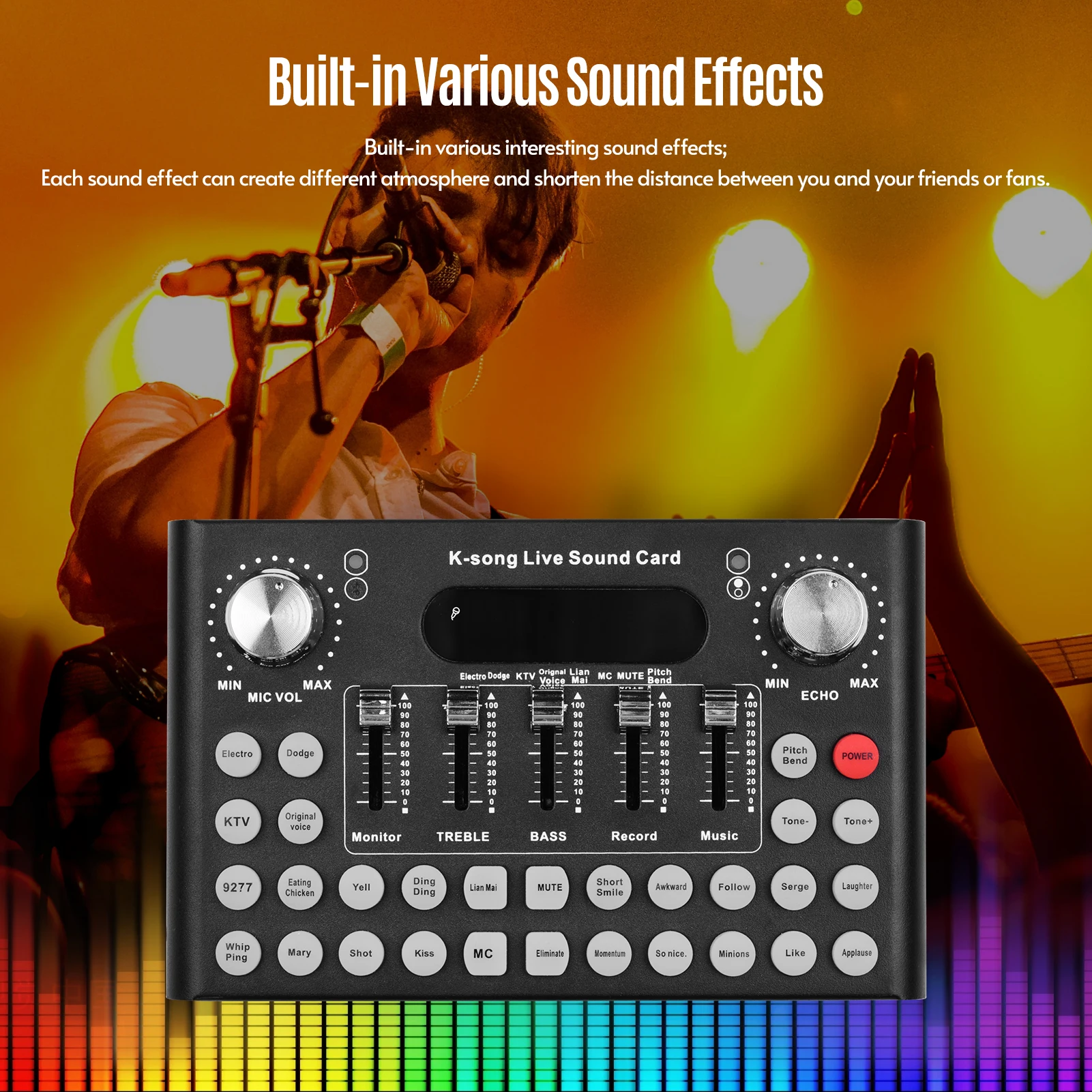 

Smartphone Computer Live Sound Card Voice Changer Device Audio Mixer Built-in Multiple Sound Effects for Recording